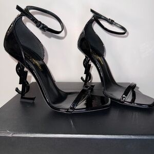Saint Laurent Opyum 110 YSL Logo-Heel Sandals with Black Hardware